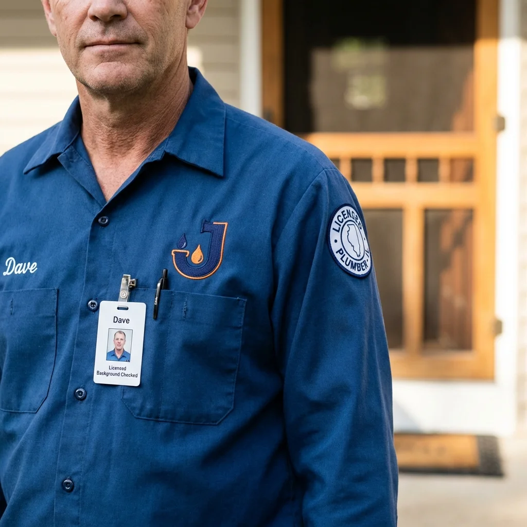 Licensed plumber showing ID badge in Independence, WI