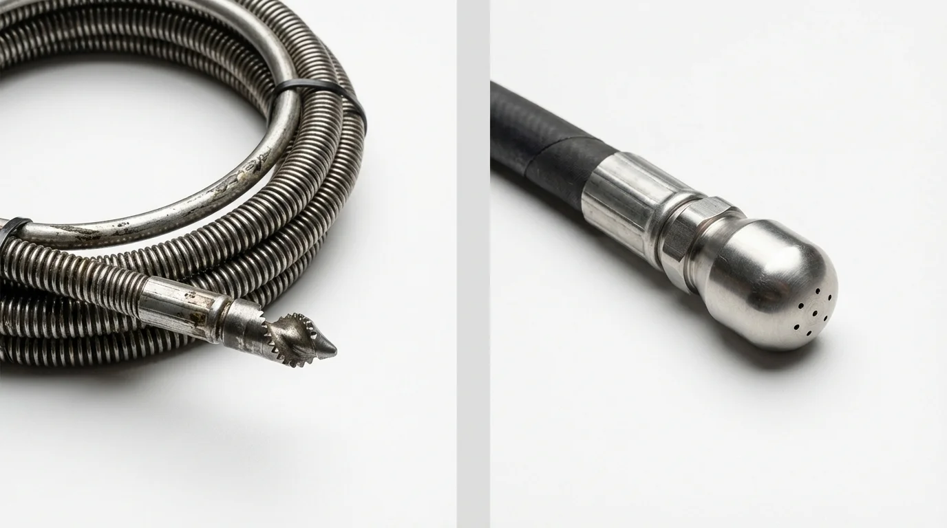 Drain snake cable and hydro jetting nozzle used for drain cleaning in Independence, WI