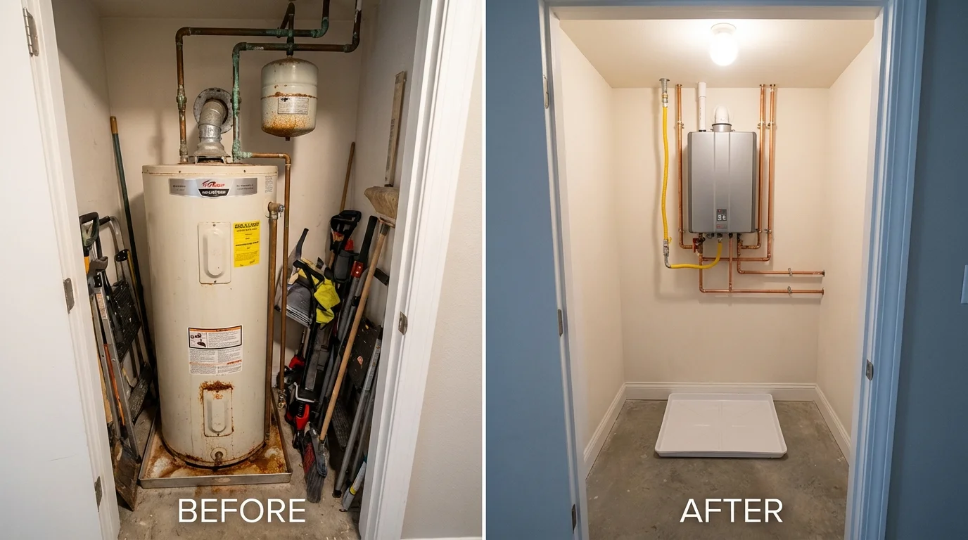 Tank water heater versus wall-mounted tankless unit comparison for Independence, WI homeowners